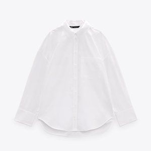 Zara White Poplin shirt with pockets